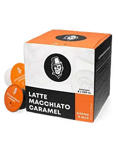 Kaffekapslen Latte Macchiato Caramel package and capsule for Dolce Gusto
