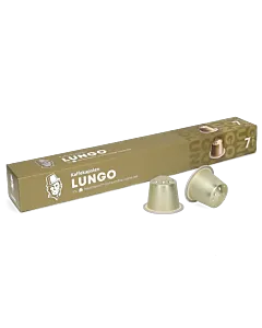 Kaffekapslen Lungo Premium package and pod for Nespresso
